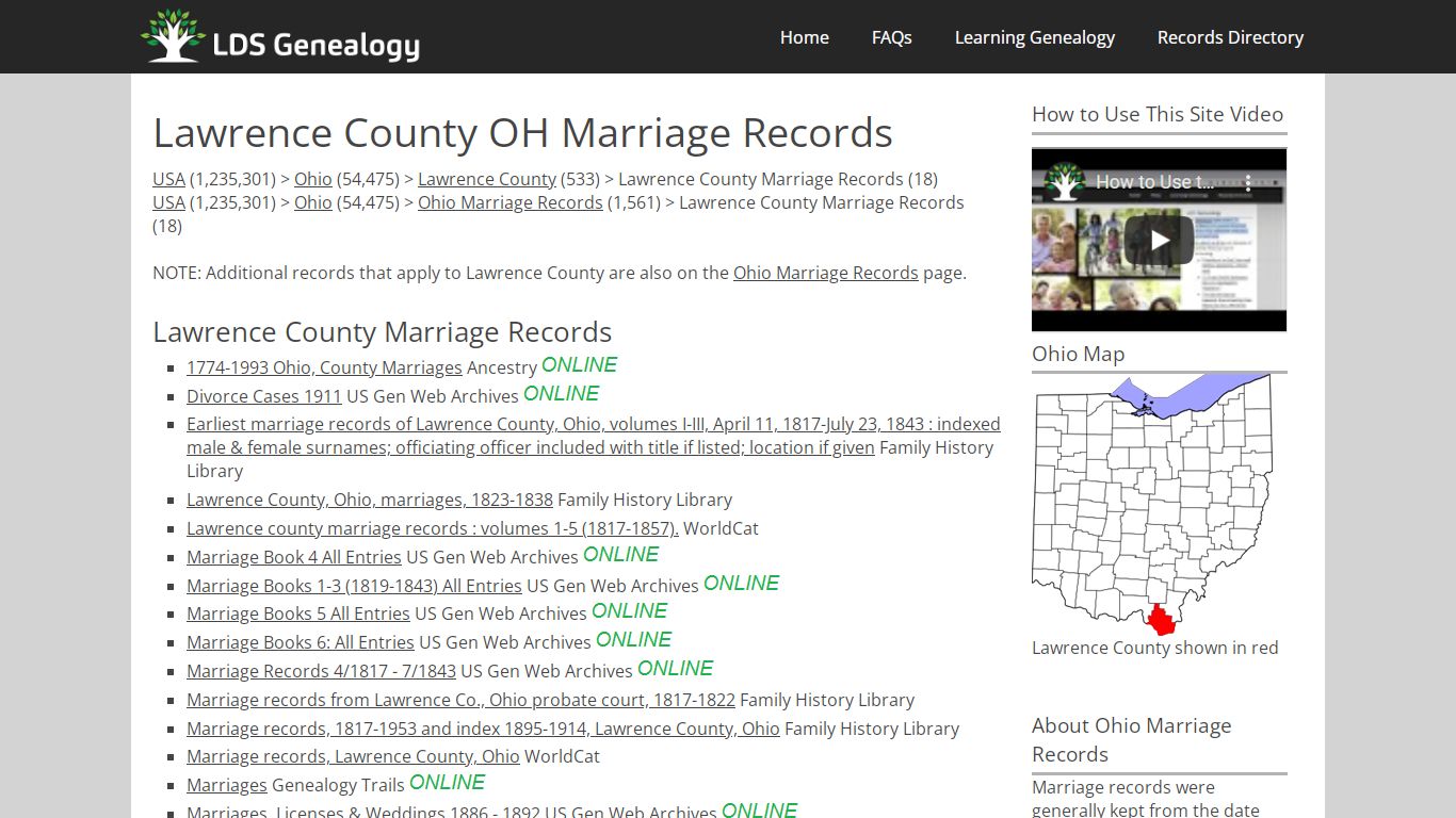 Lawrence County OH Marriage Records - LDS Genealogy