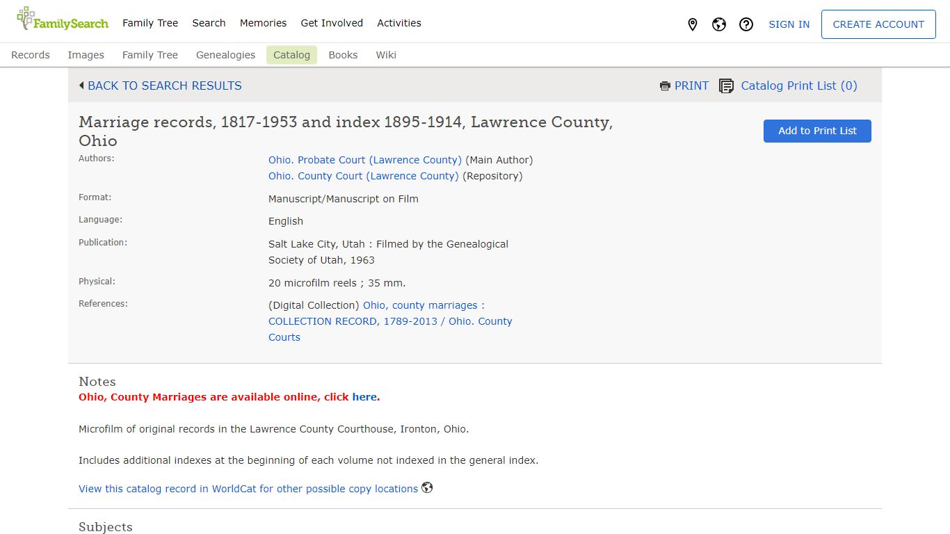 Marriage records, 1817-1953 and index 1895-1914, Lawrence County, Ohio