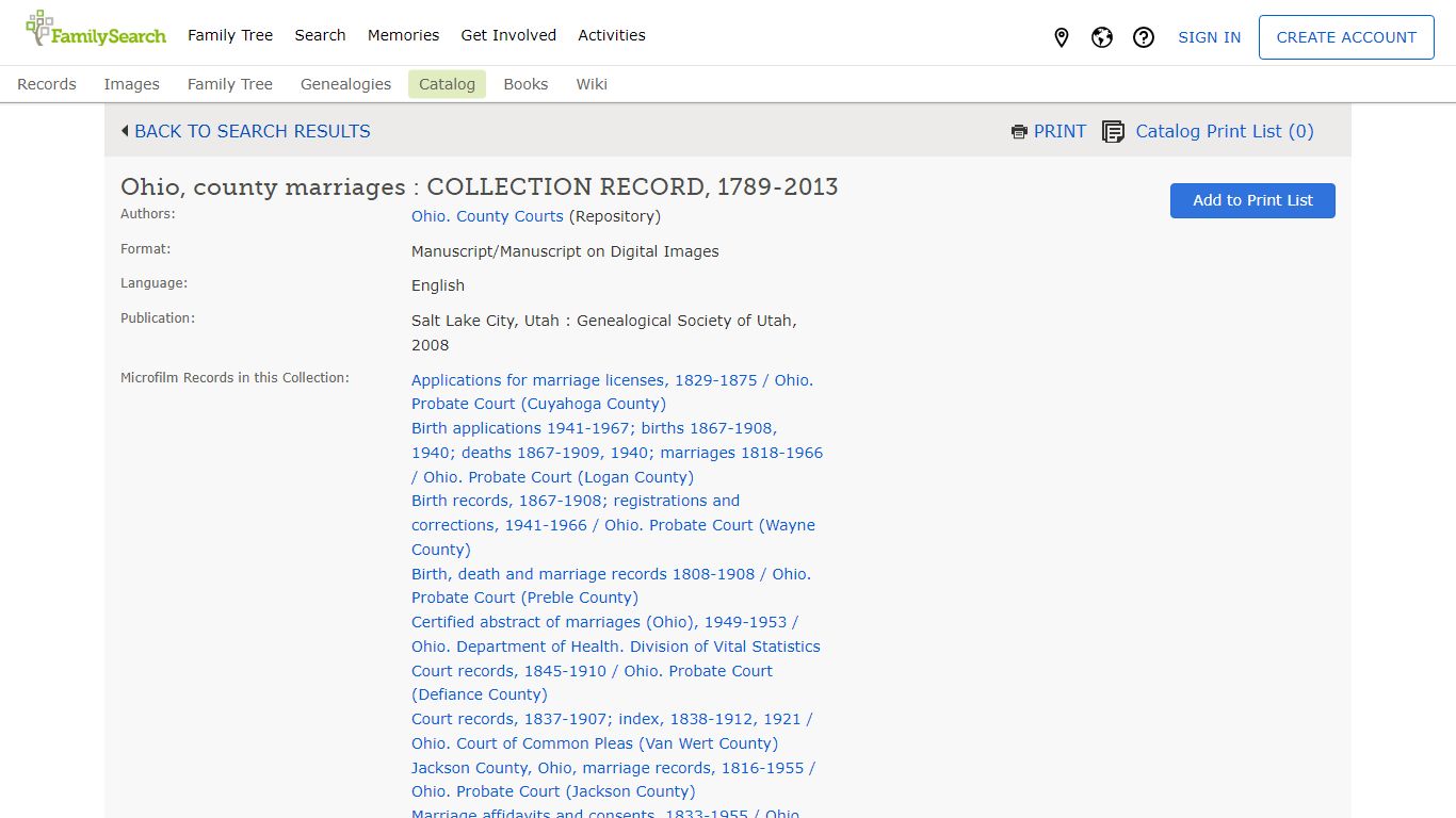 Ohio, county marriages : COLLECTION RECORD, 1789-2013 - FamilySearch