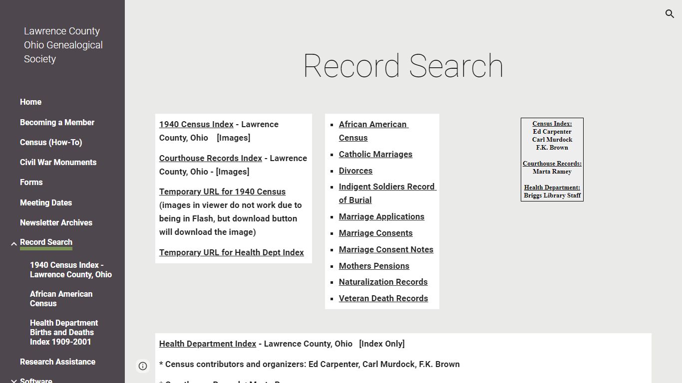 Lawrence County Ohio Genealogical Society - Record Search