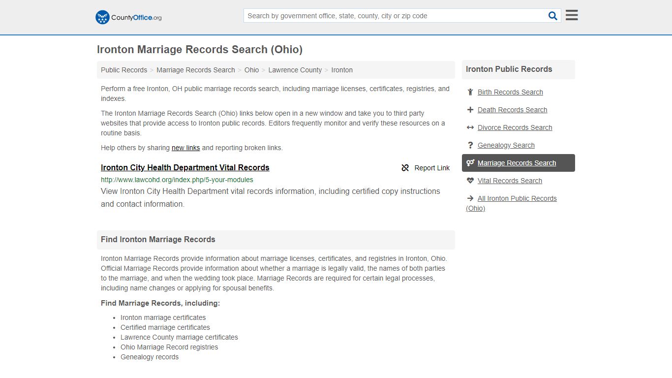 Ironton Marriage Records Search (Ohio) - County Office